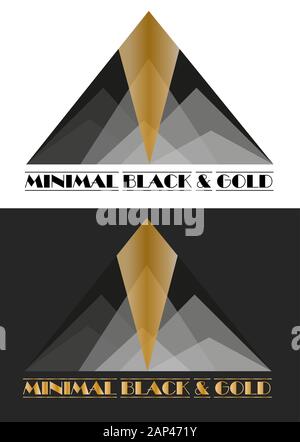 Abstrakte Logo in Form einer Pyramide von Dreiecken verschiedener Schattierungen von Schwarz mit Gold Stock Vektor