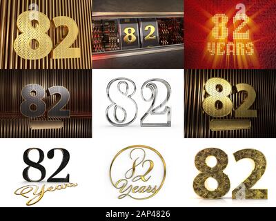 Satz mit der Nummer 82 (Nummer 82 zweiundachtzig) Festgestaltung. Geburtstags-Nummer-Vorlage für Ihre Geburtstagsfeier. 3D-Abbildung Stockfoto
