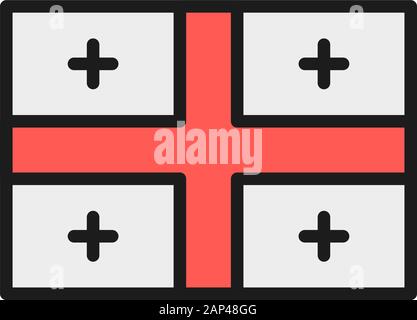 Flagge von Georgia flache Farbe Linie Symbol. Isoliert auf weißem Hintergrund Stock Vektor