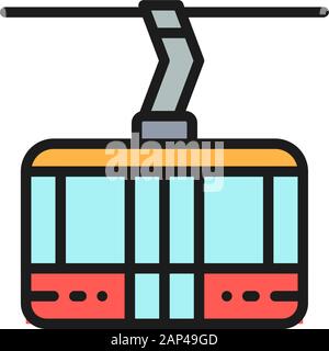 Skilift, Seilbahn, Kabinenbahn flache Farblinie Symbol. Stock Vektor