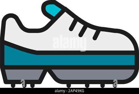 Spiked Fußballschuh, Spielausrüstung flache Farbe Linie Symbol. Stock Vektor