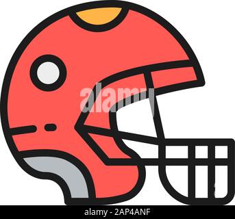 Schützende Sporthelm, Spielausrüstung flache Farbe Linie Symbol. Stock Vektor