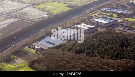 Luftaufnahme von Chester Business Park, Chester, Cheshire, Großbritannien Stockfoto