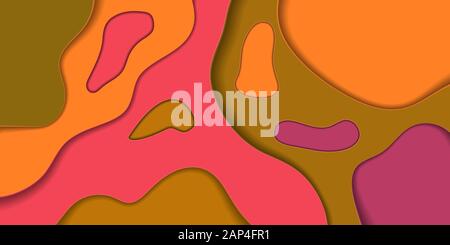 Papier schneiden Abstrakt Hintergrund, helle Farben Rot Orange Braun Violett Schichten für Präsentation Banner oder Business Card Design. Trendy Flow Layout Formen Stockfoto