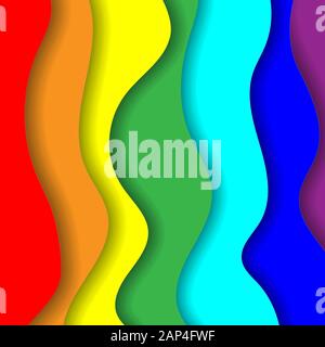 Rainbow Paper Cut Kunst quadratische Hintergrund mit vertikalen Wellig bunten Schicht Streifen, abstrakten Hintergrund Vorlage für Banner Poster Broschüre Design. Lgbt Stockfoto