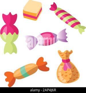 Süße cartoon Candy eingestellt. Sammlung von Süßigkeiten, Cartoon Stil. Gelee, Süßigkeiten, Kuchen, süße Krapfen und Marmelade. Riesige Menge von Cartoon doodle Form Bonbons Stock Vektor
