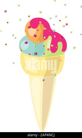 Cute Vector cartoon Eiswaffel mit eisportionierer Vector Illustration. Eis mit Bubble Gum, mint, mindale und orange Schaufeln und Stock Vektor