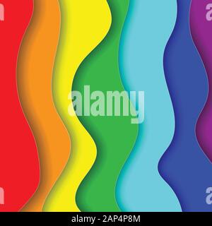 Rainbow Paper Cut Kunst quadratische Hintergrund mit vertikalen Wellig bunten Schicht Streifen, abstrakten Hintergrund Vorlage für Banner Poster Broschüre Design. Lgbt Stock Vektor
