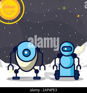 Paar Roboter Technologie Symbole Stock Vektor