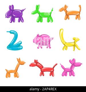 Ballone in Tiere Formen, Kindergeburtstag isoliert Symbole Stock Vektor