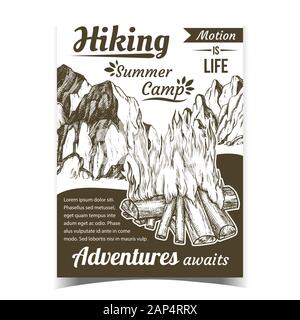 Wandern Sommer Camps Sport Abenteuer Poster Vektor Stock Vektor