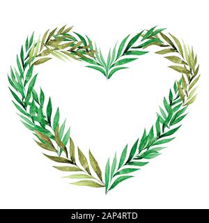 Herzform Rahmen Rahmen aus hellem Grün exotischen tropischen Dschungel, Regenwald, Palmen und Blätter. Gefühle der Liebe das Symbol des OBJECT-Elements auf isolierte Stockfoto