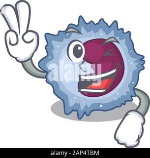 Smiley-Maskottchen von Monocyte-Zelle Cartoon-Charakter mit zwei Fingern Stock Vektor