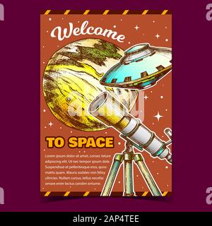 Zum Weltraum Kosmos Werbebanner Vektor Willkommen Stock Vektor