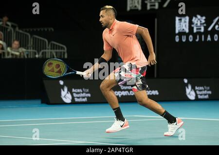 Melbourne, Australien. 21 Jan, 2020. Nick Kyrgios von Australien besiegt Lorenzo Sonego, Italien.,. zum Melbourne Park, Melbourne, Australien am 21. Januar 2020. Foto von Peter Dovgan. Credit: UK Sport Pics Ltd/Alamy leben Nachrichten Stockfoto