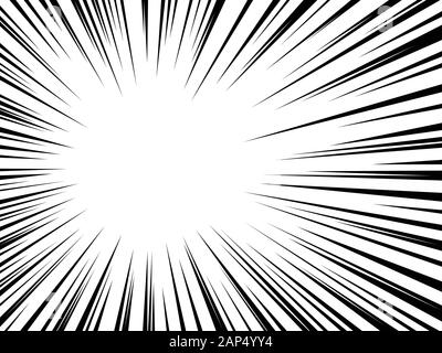 Hintergrund der radialen Geschwindigkeit Linien für Comics. Monochrome explosion Hintergrund. Vector Illustration. Stock Vektor