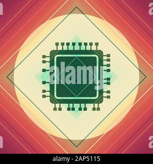 Flaches Symbol für CPU-Mikroprozessor. Symbol auf Geometriemuster Stockfoto