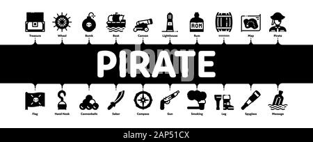 Pirate Sea Bandit Tool - Minimaler Infografie-Bannervektor Stock Vektor