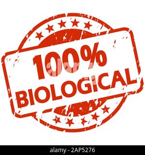 EPS 10 Vektor mit runden roten grunge Stempel mit Banner und Text 100% biologische Stock Vektor