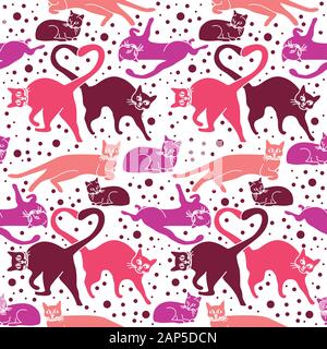 Nahtlose Muster mit Katzen in der Liebe. Nette kreative Hintergrund für Textilien, Vorlage, Web. Vector Illustration. Stock Vektor