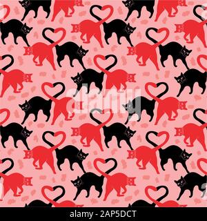 Seamless pattern with cats in love. Cute creative background for textiles, template, web. Vector illustration. Stock Vektor