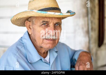 Die ernsten Blick eines erfahrenen Landwirt, Vinales, Kuba Stockfoto