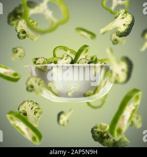 Kreatives Layout aus Brokkoli und Paprika Stockfoto