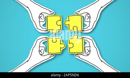 Eine Gruppe von Leuten, die leuchtende Rätsel zusammenfügen Stockfoto