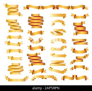 Goldene Bänder set Vektor. Platin Etiketten, Preisschilder, Banner für Lesezeichen, Vintage, Retro Band, Band isolierte Sammlung präsentiert werden Stock Vektor