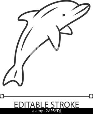 Dolphin lineare Symbol. Unterwasserwelt. Hoch intelligente Wasser Kreatur. Marine Fauna. Unterhaltung Delphin Show. Dünne Linie Abbildung. Kontur Symbol Stock Vektor