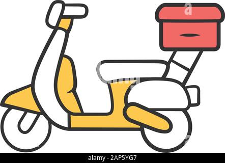 Scooter Lieferung Farbe Symbol. Motorrad mit Paketen. Motorrad Transport von Paketen. Motorrad Kurier, Messenger. Post. Stadt Lieferung ve Stock Vektor