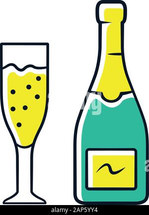 Champagner Farbe grün Symbol. Entkorkte Flasche und Flöte Glas Sekt. Sekt trinken für Urlaub feiern. Champaign. Jahrestag, Geburtstag Stock Vektor