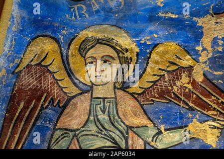 Romanisches Freskengemälde. Das Diocesan-Museum von Jaca ist eine der schönsten Sammlungen romanischer Freskenfresken der Welt. Stockfoto