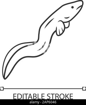 Aal lineare Symbol. Floating snakelike Fisch. Meer Tier. Asiatische Meeresfrüchte, Sushi Zutat. Schlange Form Kreatur. Dünne Linie Abbildung. Kontur Symbol. V Stock Vektor
