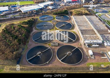 Luftbild des Schottischen Wasser Seafield Kläranlagen, Edinburgh, Schottland, Großbritannien Stockfoto