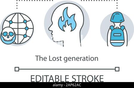 Die verlorene Generation Konzept Symbol. Posttraumatische Belastungsstörung. PTSD. Krieg, Terrorismus. Vietnamesische Syndrom Idee dünne Linie Abbildung. Vektor ist Stock Vektor