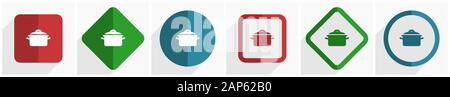 Cook Icon Set, flache Design Vector Illustration in 6 Optionen für Webdesign und mobile Anwendungen in der Eps 10. Stock Vektor