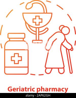 Apotheke Konzept Symbol. Geriatrische Patienten Behandlung Idee dünne Linie Abbildung. Ältere Menschen Krankheiten medikamentöse Therapie. Healthcare für Senioren. Vektor ist Stock Vektor