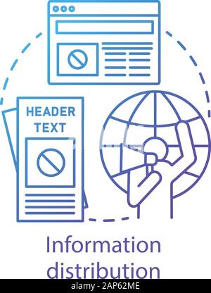 Informationen Distributionskonzept Symbol. Gewaltfreier Widerstand, Propaganda verbreitete Idee, dünne Linie Abbildung. Demonstrant mit Megafon, Flyer und Onl Stock Vektor