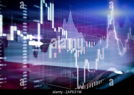 Candle stick Grafik- und Balkendiagramm der Börse investment Trading. Analyse Forex preis Anzeige auf dem PC-Bildschirm. Stockfoto