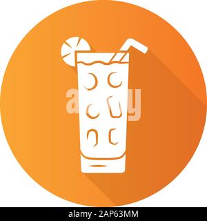 In highball Glas orange flache Bauweise lange Schatten glyph icon Cocktail. Sommer vereisten erfrischenden alkoholfreien Getränk mit zitronenscheibe und Stroh. Zuhaltung mit Gin Stock Vektor