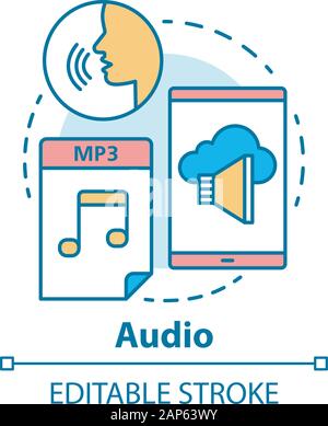 Audio Konzept Symbol. Hören & hören Informationen Idee dünne Linie Abbildung. Musiktitel, Hörbücher, rede. Stereo Records, Musik und Dateien. Ve Stock Vektor