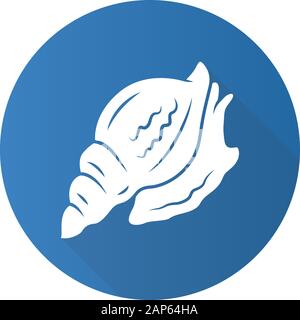 Triton blue flache Bauweise lange Schatten glyph Icon. Große Muschel mit Spirale Shell. Tropische seashell. Seeschnecke. Unterwasser Einwohner. Aquatische Weichtiere. Stock Vektor