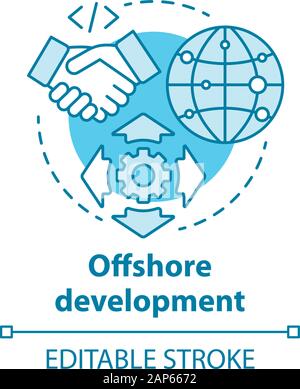 Offshore Entwicklung Konzept Symbol. Rekrutierung von Freelancern aus aller Welt. Internationale IT-Unternehmen Idee dünne Linie Abbildung. Vektor iso Stock Vektor