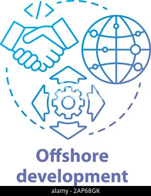 Offshore Entwicklung Konzept Symbol. Rekrutierung von Freelancern aus aller Welt. Internationale IT-Unternehmen Idee dünne Linie Abbildung. Vektor iso Stock Vektor