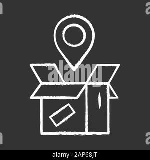 Sendungsverfolgung chalk Symbol. Paket Lage beobachten. Status der Bestellung post Tracking und Tracing. Lieferservice. Karton mit Karte Pin. Isola Stock Vektor