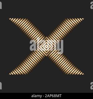 Linien, die ein Kreuz. Goldene Farbe Buchstaben 'X'. Halbton Wirkung. Element für Logo, Branding oder andere Design. Stock Vektor