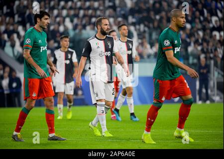 Turin - Oct 22, 2019: Gonzalo Higuain 21. Juventus - Lokomotive Moskau. UEFA Champions League. Mathcday 3. Allianz Stadion. Stockfoto