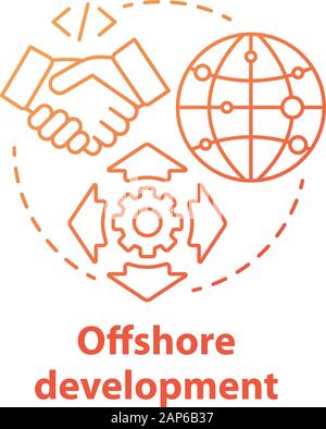 Offshore Entwicklung Konzept Symbol. Rekrutierung von Freelancern aus aller Welt. Internationale IT-Unternehmen Idee dünne Linie Abbildung. Vektor iso Stock Vektor