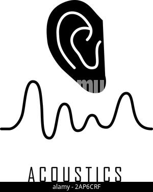Akustik glyph Icon. Sound Transmission und hören. Physik Zweig. Soundwave Frequenz, Waveform- Generation. Silhouette Symbol. Negative spa Stock Vektor